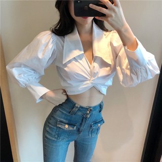 เสื้อเชิ้ตสีขาวครอป white shirt crop 🔥พร้อมส่ง🔥