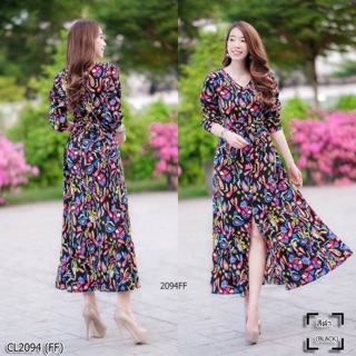 Maxidress เดรสเชิ้ตยาว คอวี แขนยาว &lt;ทักแชทก่อนสั่งได้นะค่ะ&gt;