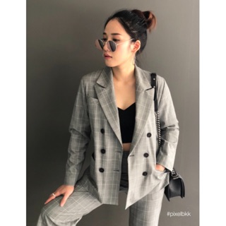 PX01DBG Double-Breasted Check Blazer