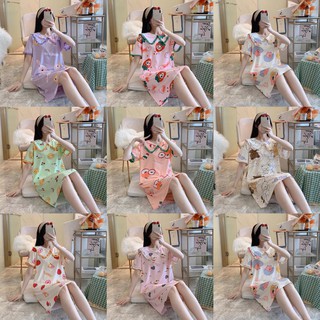 126-พร้อมส่ง-ชุดนอนลายใหม่ กระโปรงเเขนสั้นพิมลาย มีไซส์M-XXL-กระโปรงเเขนสั้น