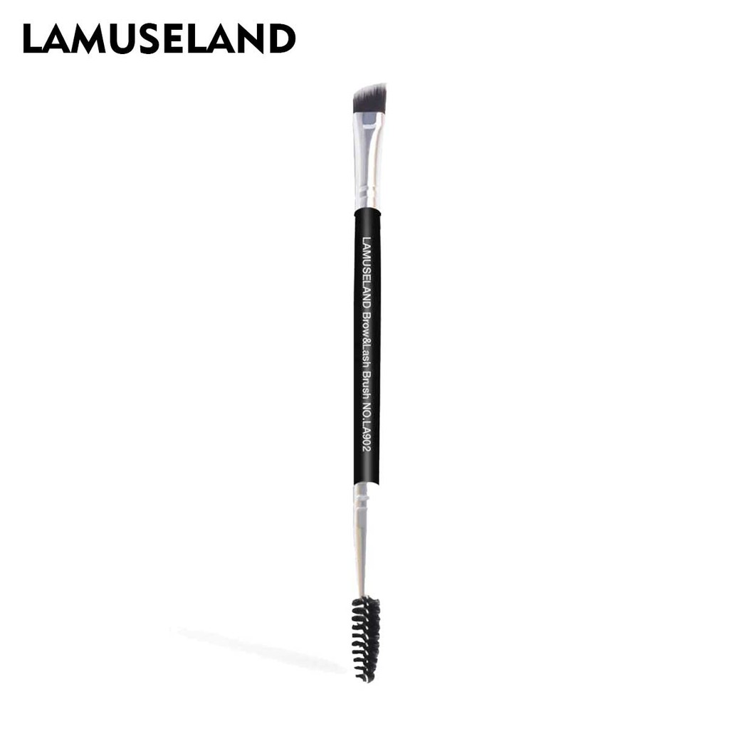 Lamuseland แปรงเขียนคิ้ว หัวตัด พร้อมแปรงสปูลี่ สองหัว อุปกรณ์แต่งหน้า LA902