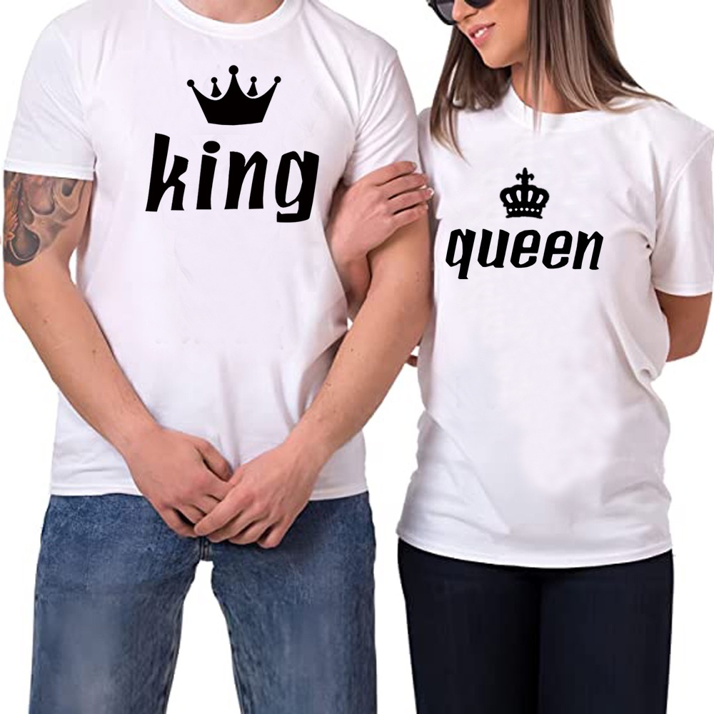เสื้อยืดคู่รัก King and Queen Black มงกุฎสีขาว 15 สี QL001
