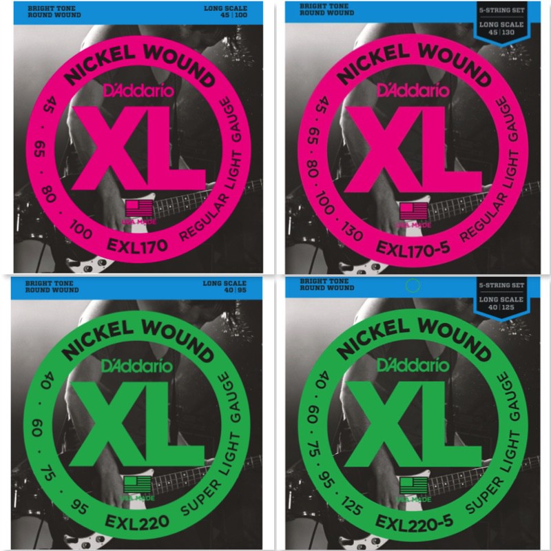 สายเบส D'Addario 4/5 สาย EXL170-5 / 220-5  Nickel Round Wound 5 String Long Bass Strings ของแท้