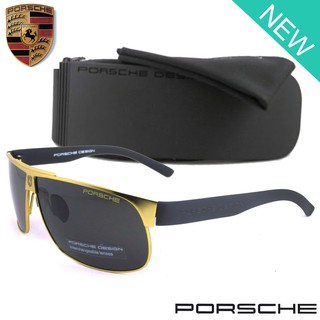 Polarized แว่นกันแดด แฟชั่น รุ่น PORSCHE UV 8535 C-2 สีทองเลนส์ดำ เลนส์โพลาไรซ์ ขาข้อต่อ สแตนเลส สตีล แว่นตา Sunglasses