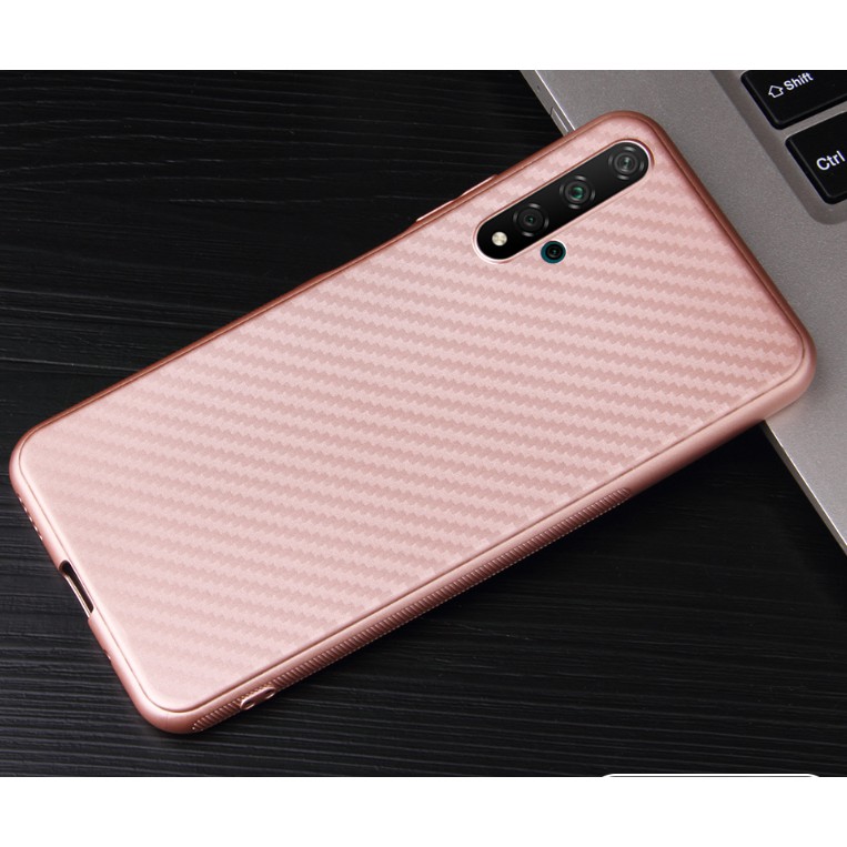 Case Huawei Nova 5T / พร้อมส่ง * เคสคาร์บอนไฟเบอร์ Skin Soft TPU - สีกุหลาบทอง *