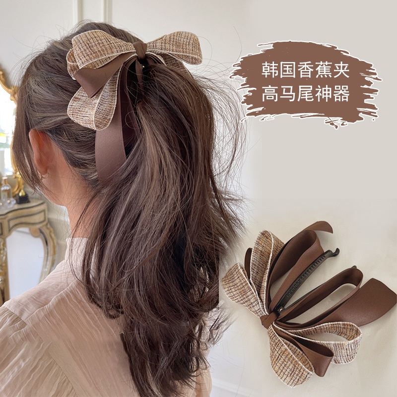 Bow banana clip กิ๊บกล้วย ผ้าทวิส ผ้าริ้บบิ้น ขนาด 11.5cm.การันตรีวัสดุดีมาก งานสวย เก็บผมหนาได้ เก็บผมได้แน่น กิ๊บติดผม