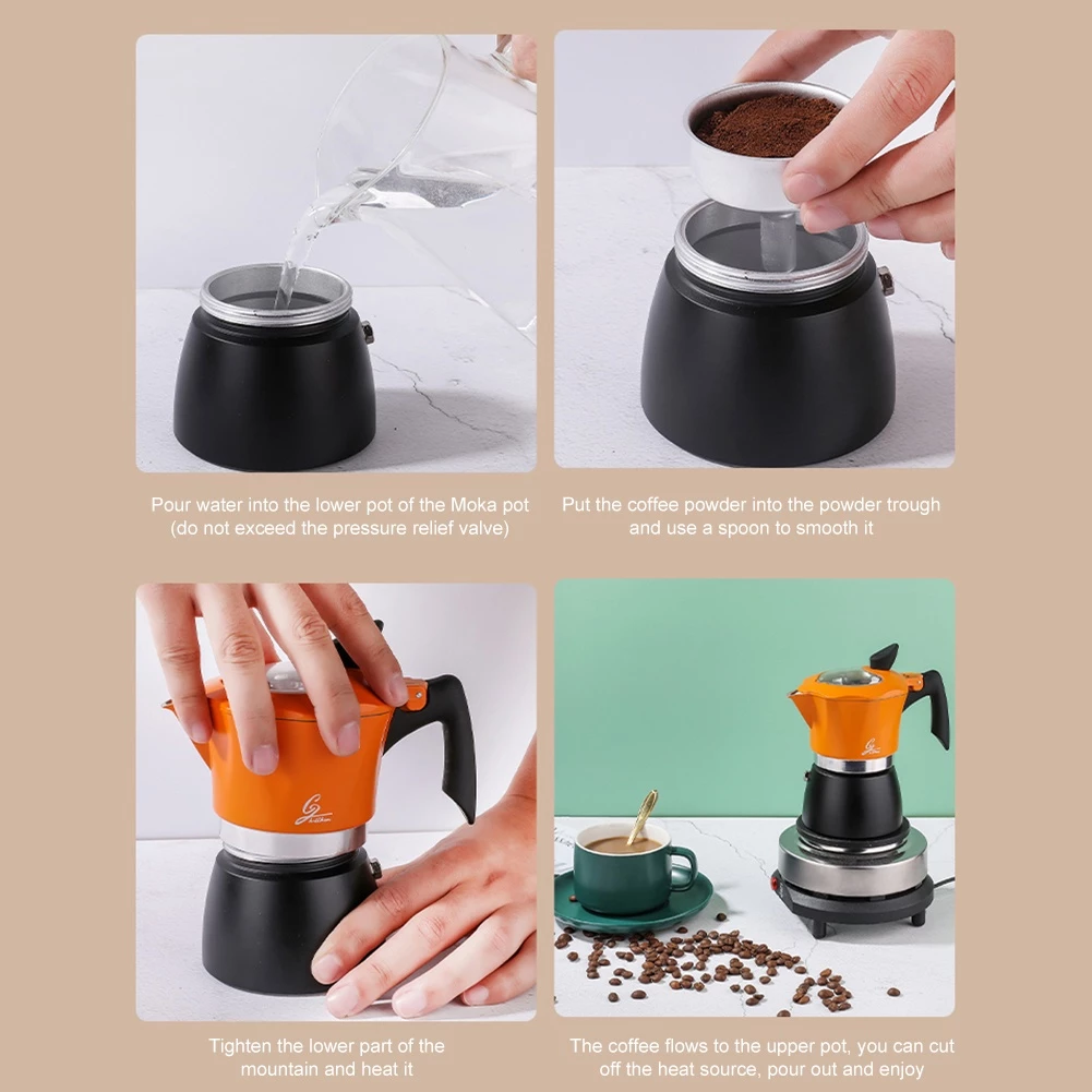 ☕☕☕150/300ML Moka Pot กาต้มกาแฟสดพกพา หม้อต้มกาแฟ ทรงแปดเหลี่ยม (ด้ามจับเป็นพลาสติกลายไม้) thumbnail 8