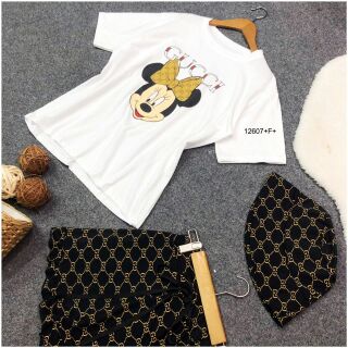 Set 2 ชิ้น เสื้อยืดแขนสั้น ผ้าคอตตอน สกรีนลาย