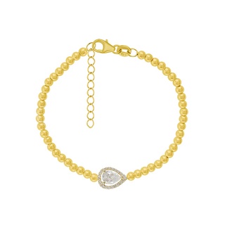 SILVER THAI 14k Gold Plated Silver Beads with simulated Cubic zirconia Bracelet เพรชczรูปหยดน้ำตรงกลางตัวเรือเป็น