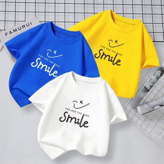 KFC💖เสื้อยืดคอกลมแขนสั้นสำหรับเด็ก เสื้อผ้าเด็กชาย ลายอมยิ้ม SMILE -880101
