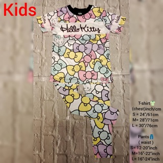 Setสำหรับเด็กเสื้อยืด&amp;กางเกงเลคกิ้งลายhello kitty