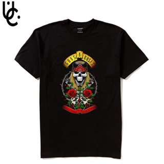 เสื้อยืดสีขาวเสื้อยืดผ้าฝ้าย แขนสั้น พิมพ์ลายการ์ตูนอนิเมะ guns and roses series สไตล์วินเทจ เรโทร 30s สําหรับผู้ชาย และ