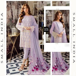 {**ส่งฟรี**} SMALL INDIA 🌸 Georgette Party Wear ชุดเซ็ทเสื้อกางเกง 🌸 Suit Set