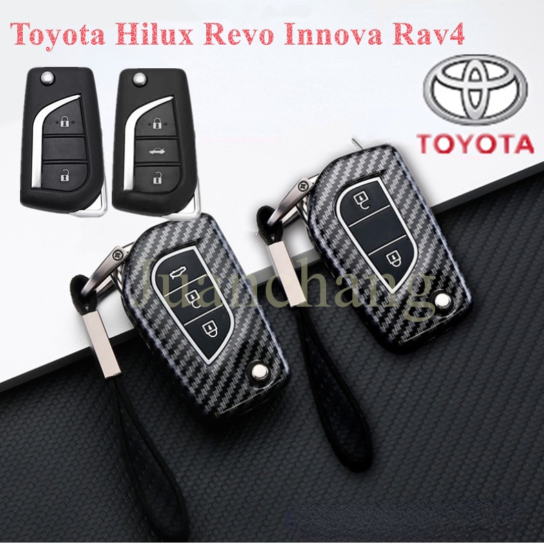 เคสรีโมตกุญแจรถยนต์ คาร์บอนไฟเบอร์ ABS สําหรับ Toyota Hilux Revo Innova Rav4 Fortuner