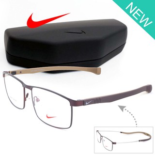 Nike แว่นตา รุ่น 7880 C-10 สีน้ำตาล กรอบเต็ม ขาข้อต่อ ขายืด + ระบบล็อกแม่เหล็ก สแตนเลส สตีล Eyewear Glasses Made in USA