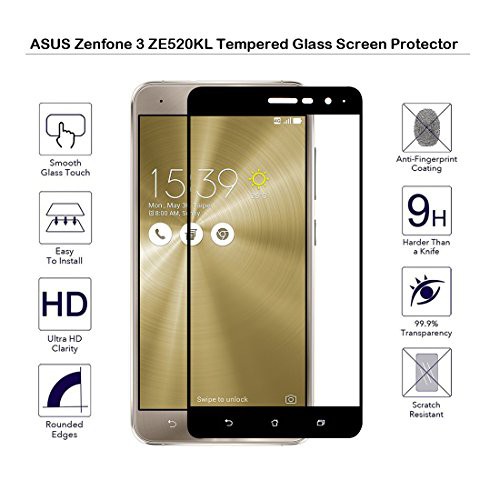 Grace Asus Zenfone 3 - 5.2 นิ้ว / ZE520KL - กระจกนิรภัยแบบเต็มหน้าจอ 2.5D + ตัดแต่งสีดํา