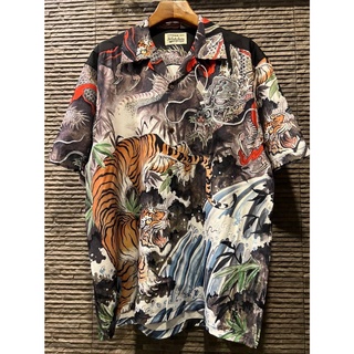 WACKO MARIA + TIM LEHI TAPS TATTOO ARTIST TIGER VS DRAGON PRINTED SHORT SLEEVE HAWAIIAN SHIRT เชิ้ตฮาวาย แวคโค มาเรีย