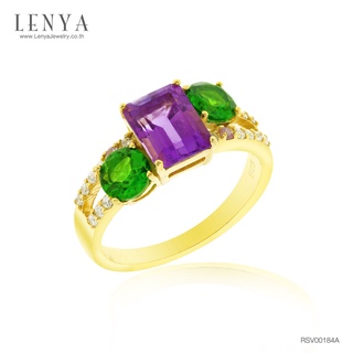 Lenya Jewelry  แหวนอะเมทิสต์(Amethyst) พลอยโครมไดออฟไซด์ พิ้งค์ แซฟไฟส์(Pink Sapphire) ตัวเรือนเงินแท้ชุบทองคำ