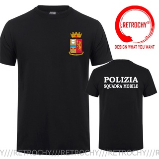 เสื้อยืดผ้าฝ้ายพิมพ์ลายเสื้อเบลาส์ ขนาดใหญ่ ลาย Polizia Di Stato Italia Italy Squadra เหมาะกับใส่ในตํารวจ แฟชั่นอิตาลี ส