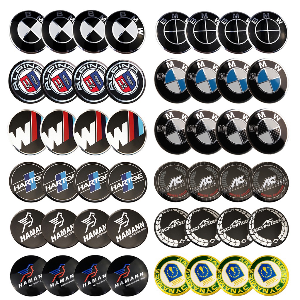4pcs รถศูนย์ล้อ Hub Cap สติกเกอร์โลหะ 56 มม.Car Care ยางอุปกรณ์เสริม Emblem Badge Decal สติกเกอร์ตกแต่งดัดแปลง Fit BMW M Power Sport Hamann Hartge Alpina AC Schnitzer Racing Dynamics