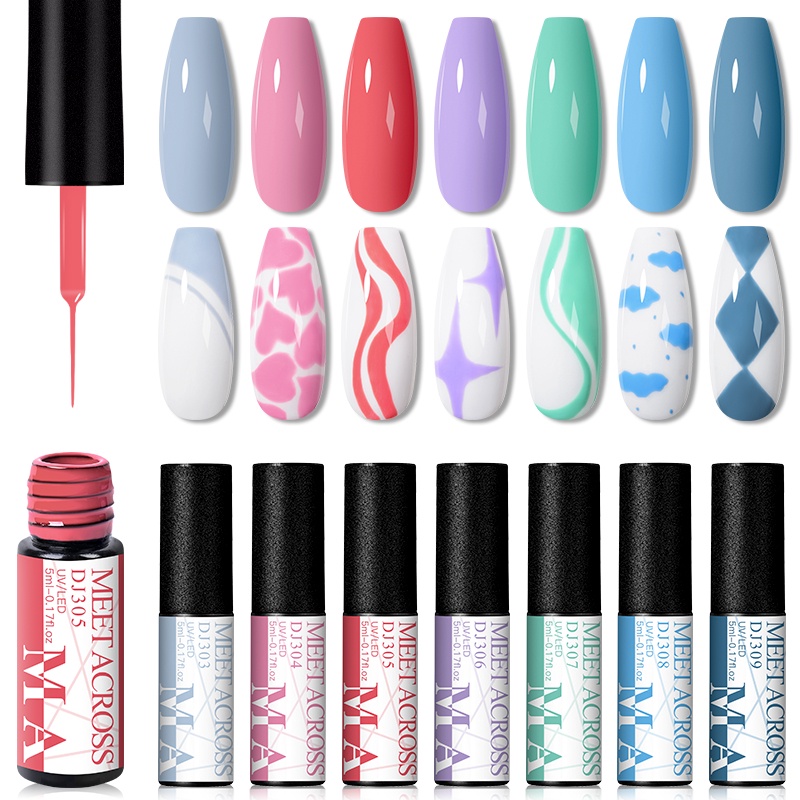 MEET ACROSS 28 สี 5ml เล ็ บเจลเล ็ บภาษาโปลิชคํา Vernis กึ ่ งถาวรเจลเล ็ บลวดวาดภาพวาดเส ้