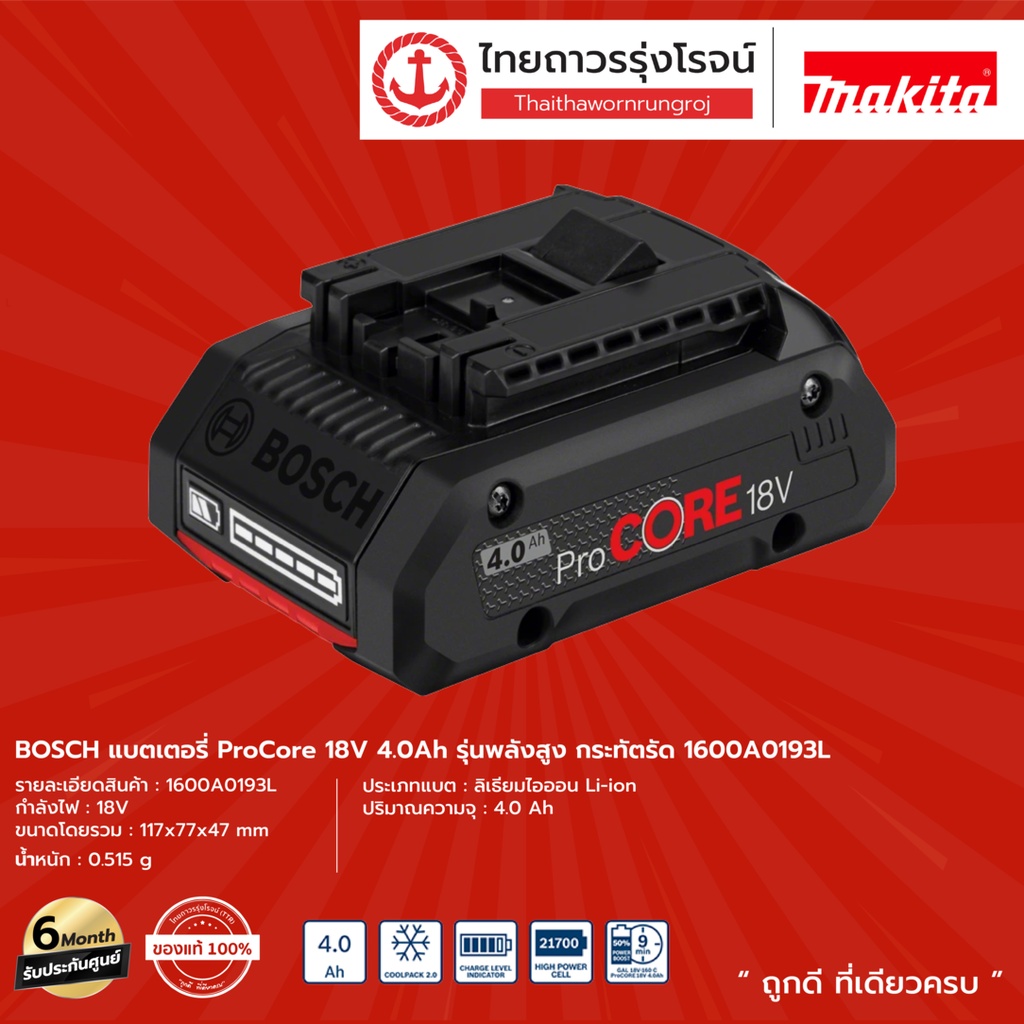 BOSCH แบตเตอรี่  ProCore 18v รุ่นพลังสูง กระทัตรัด 4.0Ah/8.0Ah/12.0Ah (1600A0193L/1600A0193N/1600A01
