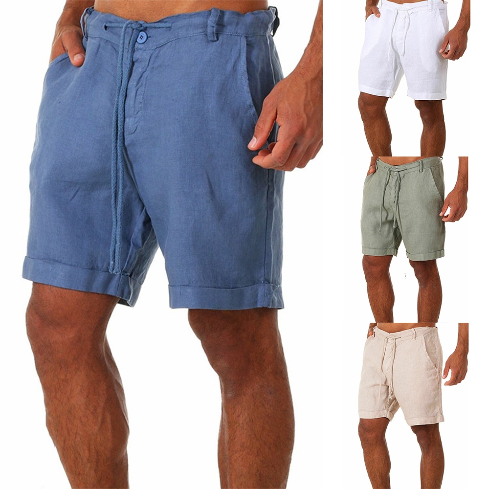 【TRSBX New】Men Shorts Cotton Pants Sports And Linen Beach Beach Shorts Biker Boxer