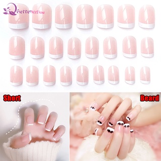 #เล็บปลอม# 24Pcs Fashion Ladies Girls Fake Nails Short DIY Nails Patch Sticker Strips Artificial Durable Nail Art for Wedding Party Shopping Travelling