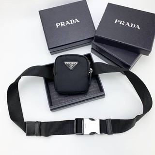 PRADA WOVEN NYLON TAPE BELT IN BLACK เข็มขัดไนล่อนสีดำ กระเป๋าใบเล็กใส่เหรียญ กุญแจ ซิปรอป แฟชั่นผู้หญิง แบรนด์ ปราด้า