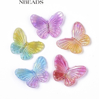 Nbeads จี้อะคริลิคใสรูปผีเสื้อสีฟ้าเข้ม/น้ําเงิน/กล้วย/กล้วยไม้ 31.5X41X4.5 มม. : 1.2 มม. 10 ชิ้น