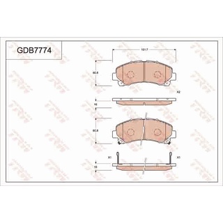 ผ้าดิสเบรคหน้า D-MAX GOLD SERIES PLATINUM 2006- ALL NEW V-CROSS 2012- BLUE POWER 2017- MU-X 2013- 2WD 4WD GDB7774 TRW