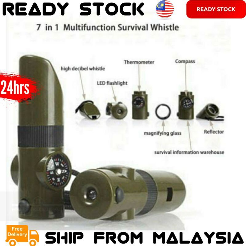 7 in 1 Jungle Tracking Camping Survival เครื่องมือนกหวีดเข็มทิศชุดเครื่องวัดอุณหภูมิชุด