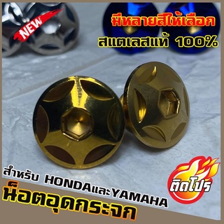 น็อตเลสอุดกระจก HONDAและYAMAHA ทุกรุ่น หัวน็อตH2 มีหลายสีให้เลือก วัสดุสแตนเลสแท้ 100% ไม่ขึ้นสนิม ผลิตจากโรงงานมาตรฐาน