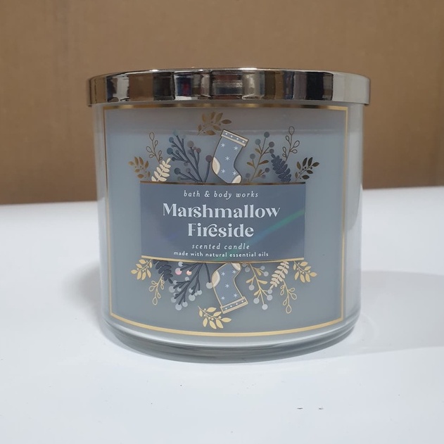 2 Piece Bath and Body Works White Barn MARSHMALLOW FIRESIDE 3-Wick Candle 14.5oz 