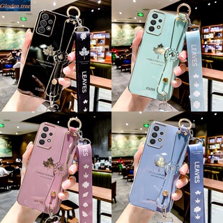 เคสโทรศัพท์มือถือ ขอบตรง กันกระแทก ลายใบเมเปิ้ล พร้อมสายคล้องมือ สําหรับ Samsung Galaxy A73 A53 A33 A23 A13 5G