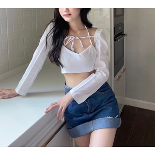 J’ar camisole White top ☁️🤍🎀🧸เสื้อสายเดี่ยวมีแขน