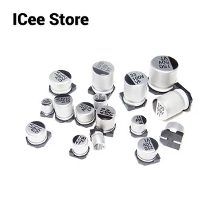ตัวเก็บประจุอลูมิเนียมไฟฟ้า SMD 10V 16V 25V 35V 50V 10UF 22UF 33U 47UF 100UF 100 ชิ้น