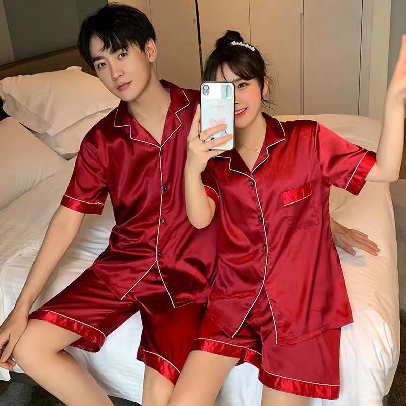 3333-1 SBT ชุดนอนบุรุษแขน สีพื้น แขนสั้นขาสั้นติดกระดุมด้านหน้า ชุดนอนผ้าซาตินผ้าลื่นไม่ยับง่าย พร้อมส่งในไทย