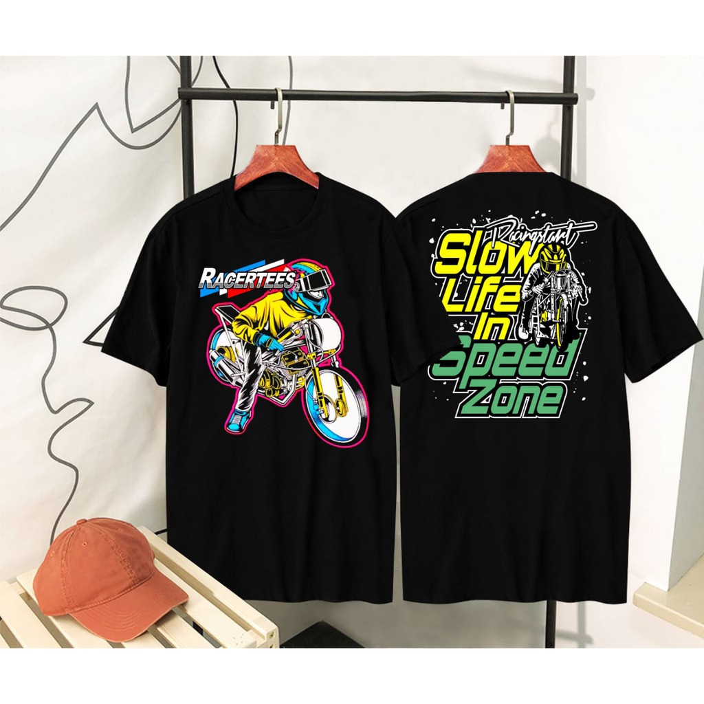 เสื้อยืดสําหรับผู้ชาย❦I.T-shirts Distro Racing Speed Zone เสื้อยืดสีดําสําหรับผู้ชาย/เสื้อยืดสํ (;B