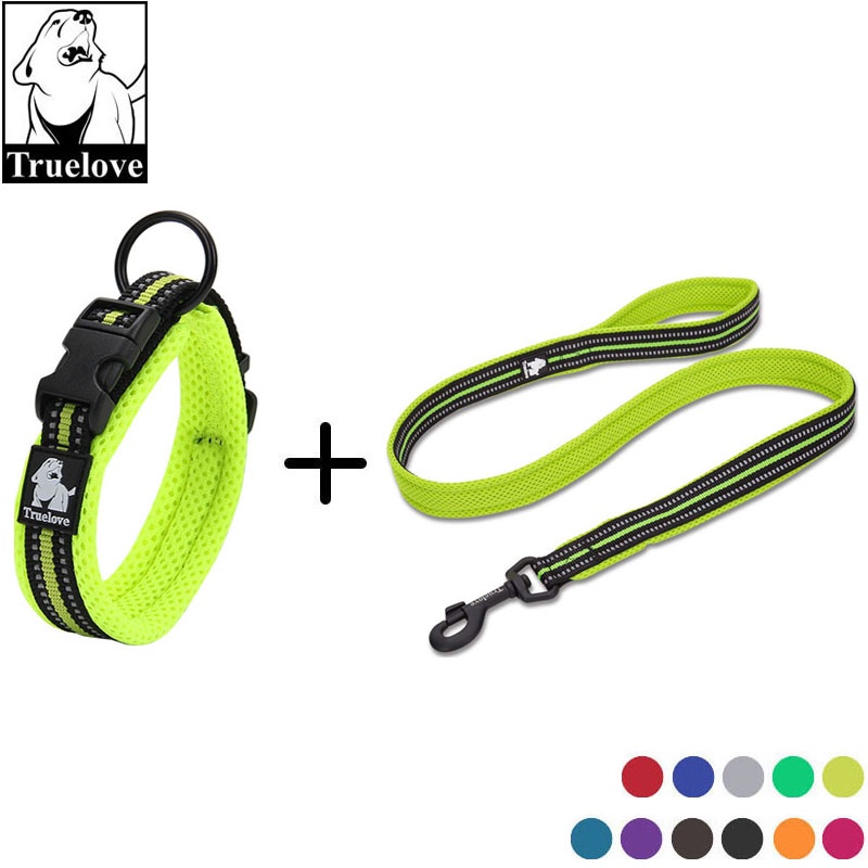 Truelove Reflective Soft Dog Collar and Leash Set Nylon Adjustabele