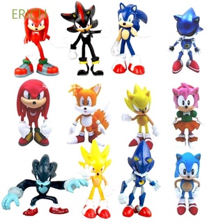 ERICH Movie Game Dolls Tails Werehog Kids Birthday Gift Action Figures Sonic Figure Shadow Hedgehog Model Toy PVC Figure Cartoon Figurines Collectible Dolls Sound Sonic Figure Kids Hedgehog Toy