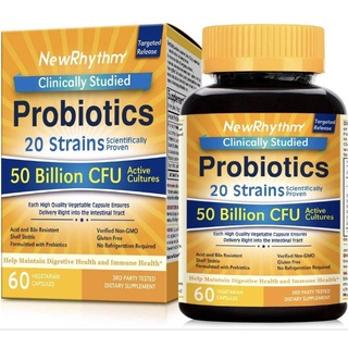 💥พร้อมส่ง💥NewRhythm 50 Billion 20 Strains Probiotics, 60 Capsules