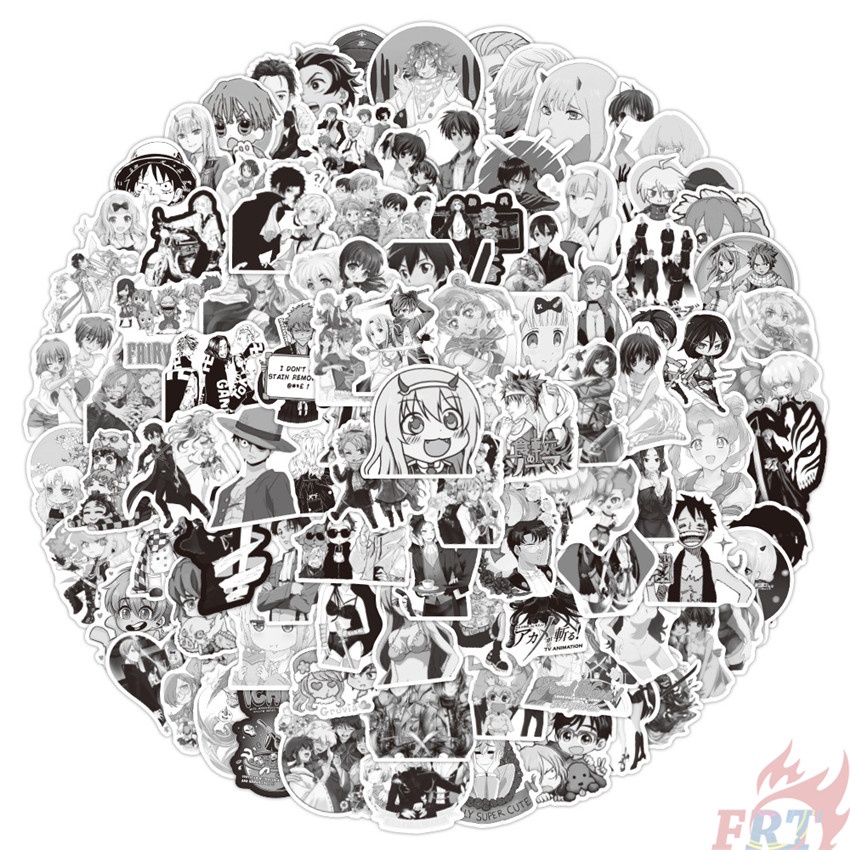 100ชิ้น/เซ็ต ❉ สติ๊กเกอร์ลายการ์ตูนอนิเมะคลาสสิกสีดําและสีขาว B ❉ สติ๊กเกอร์ DIY Doodle กันน้ํา