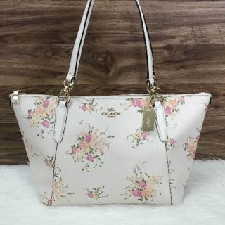 AVA TOTE WITH FLORAL BUNDLE PRINT COACH F28965 CHALK MULTI/IMITATION GOLD