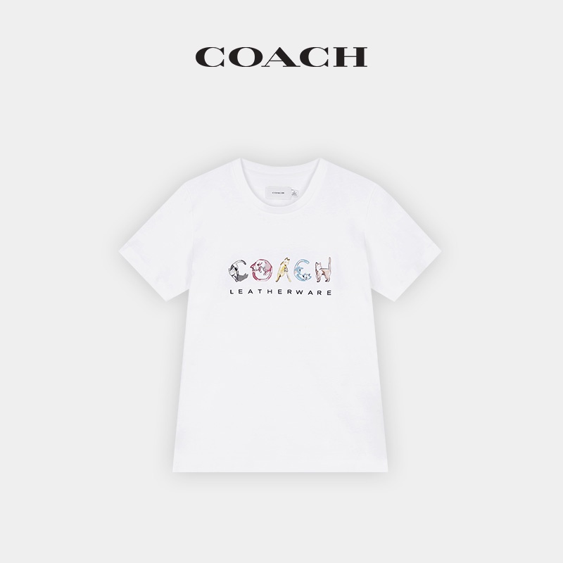 เสื้อยืดครอปCoach เสื้อยืดลําลอง ผ้าฝ้าย แขนสั้น คอกลม พิมพ์ลายแมว แฟชั่นฤดูร้อน สําหรับสตรีS-5XL