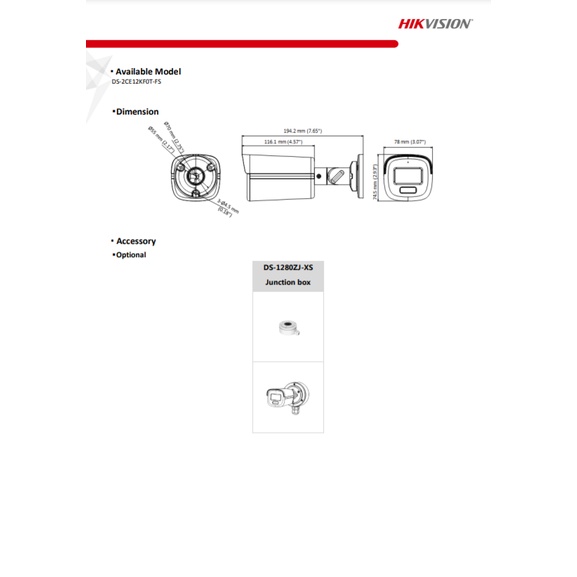 Hikvision 3K กล้องวงจรปิด รุ่น DS-2CE12KF0T-FS,DS-2CE12KF0T-LFS 2.8mm. 1ตัว