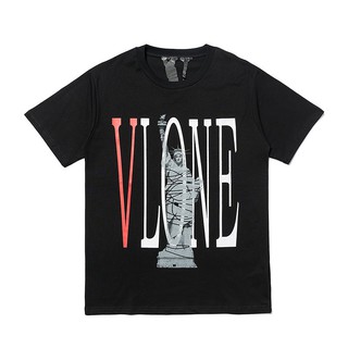 เสื้อยืด ผ้าฝ้าย แขนสั้น พิมพ์ลาย Vlone เทพีเสรีภาพ ขนาดใหญ่ ทรงหลวม ใส่สบาย สไตล์ยุโรป และอเมริกา สำหรับผู้ชาย และผู้หญิง นักเรียน เยาวชน