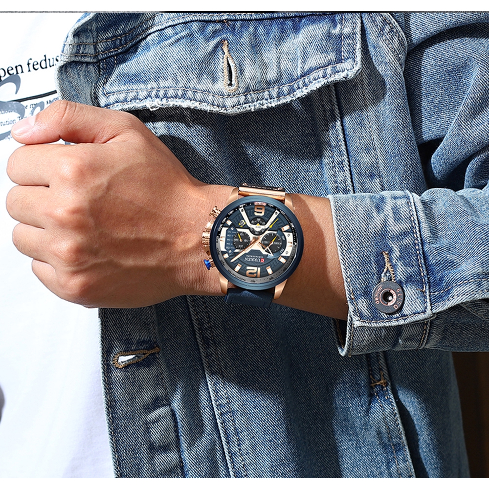 [Genuine/wholesale/cash on delivery] CURREN men's quartz watch, leather strap, waterproof, sports, 8329XA - รูปที่ 3