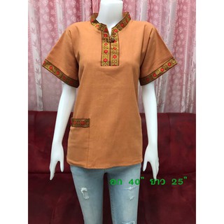 เสื้อผ้าฝ้ายแต่งแถบเทป คอจีน