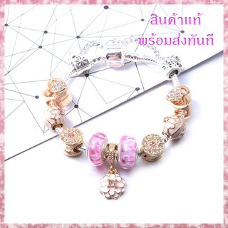 กำไลข้อมือ แพนดอร่า Heart and Flower with White Crystal Bangle กำไล ของแท้ 100% ของขวัญสำหรับคนพิเศษ พร้อมส่ง